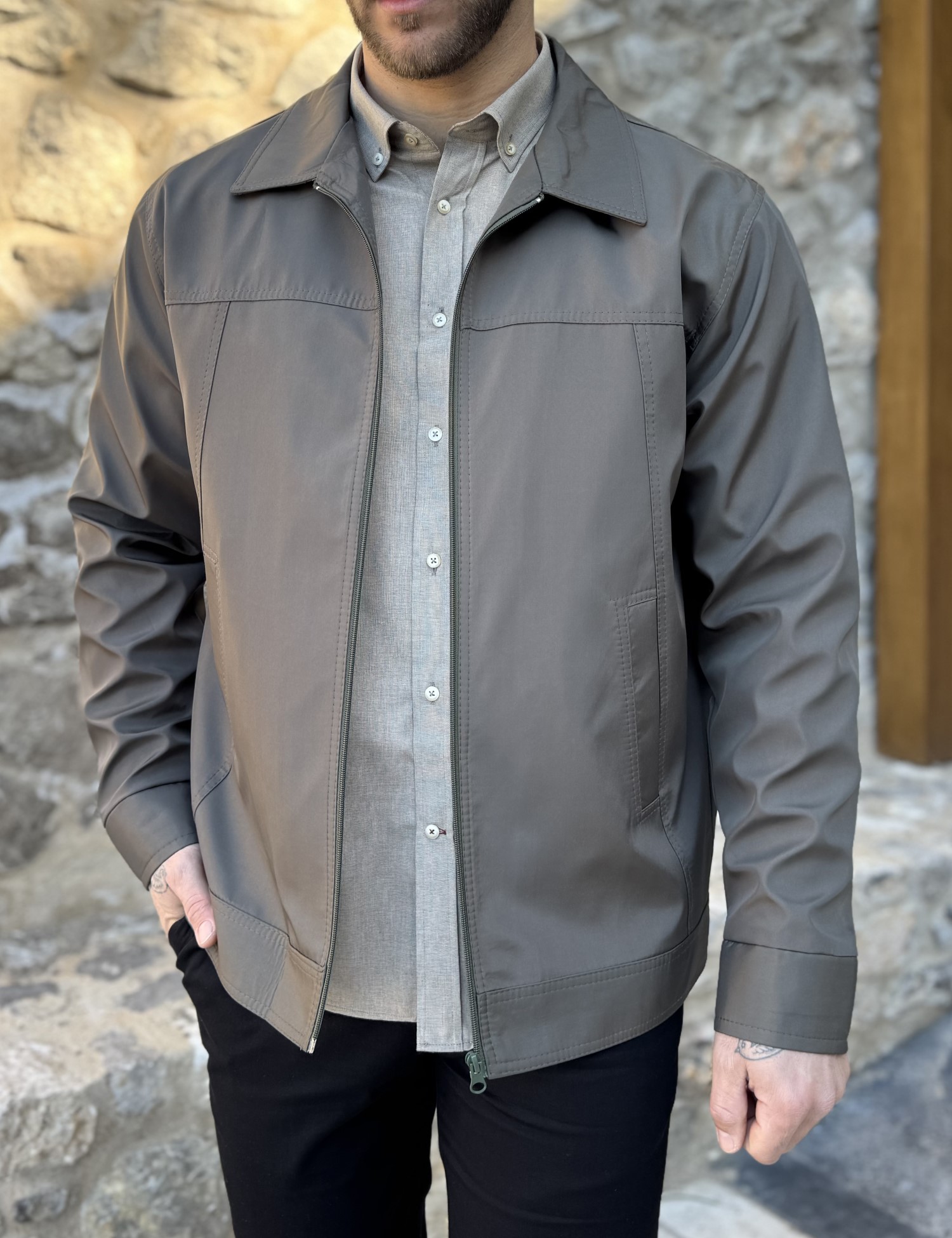 Dynamo Ανδρικό λαδί ελαφρύ Jacket με γιακά D1920L